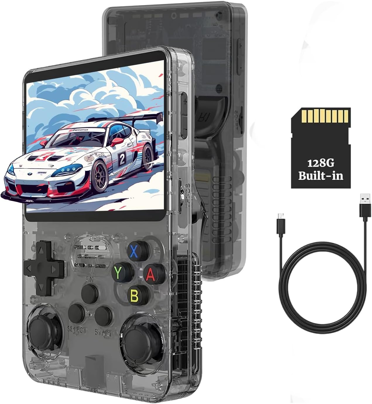 XiFanHo R36S Console de jeu portable rétro 128G-Écran IPS de 3,5 pouces avec 20000+ jeux classiques Lecteur de jeu vidéo portable Open Source Linux OS avec batterie 3200mAh (noir)