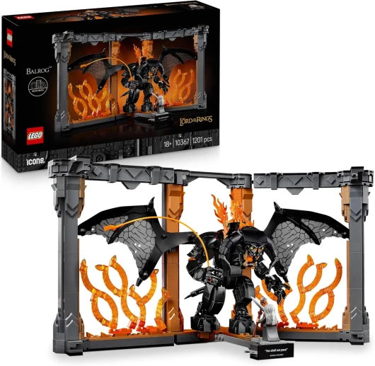 Icons Le Seigneur des Anneaux : Book Nook du Balrog - Set de Construction - Décoration pour Étagère DIY - Minifigurine de Gandalf le Gris & Figurine de Dragon - Cadeau Collector pour Adulte 10367