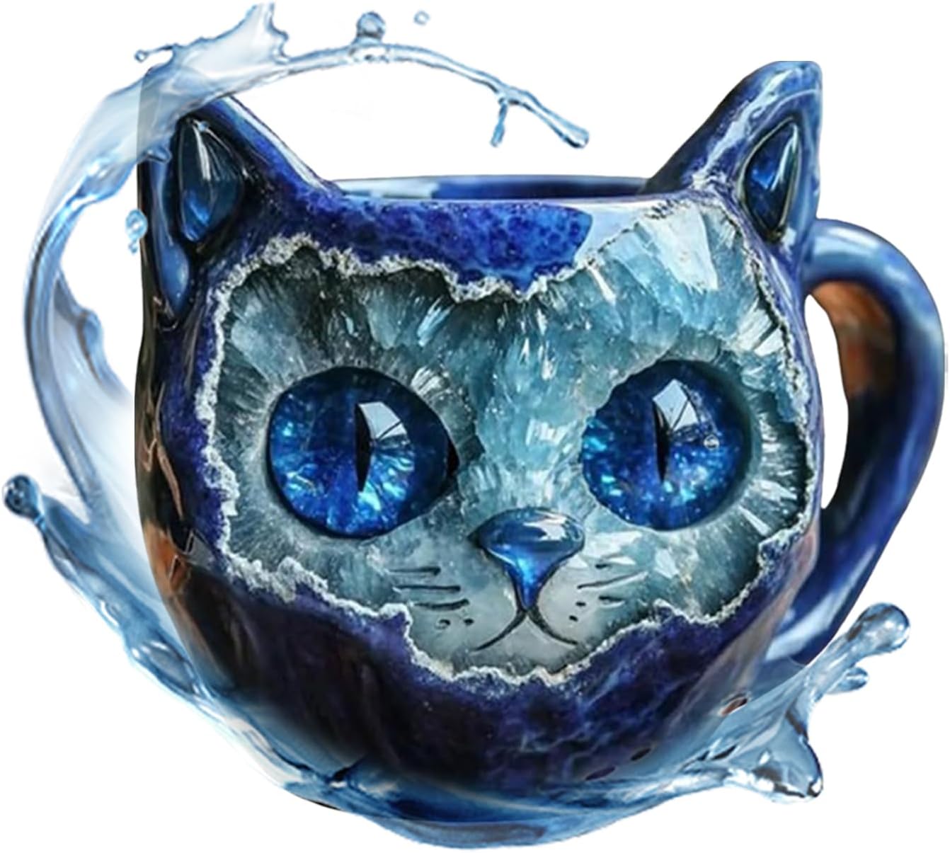 Mug Chat - Tasse Chat Géode Minérale - Décoration Maison Animalière pour Collectionneurs Bleu
