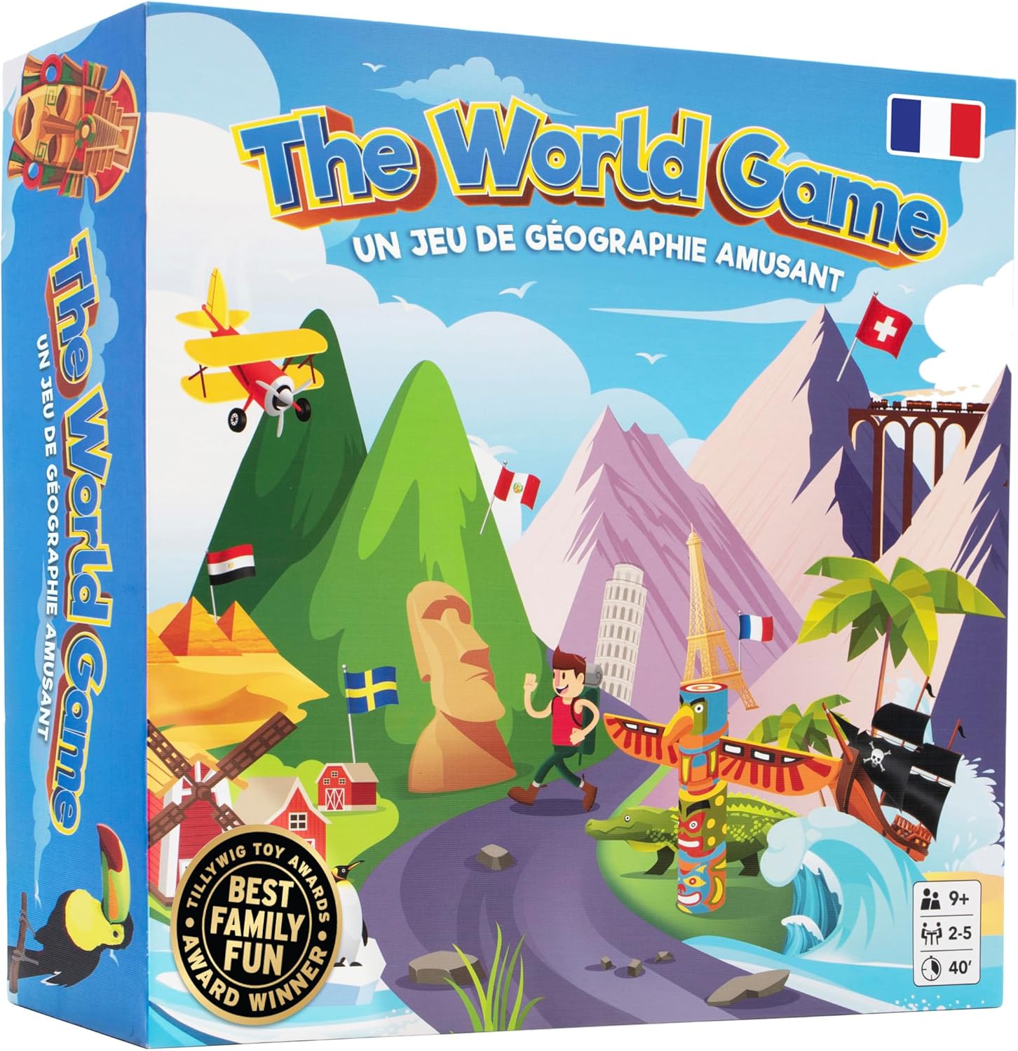 Jeux de Plateau Géographie - Jeu Éducatif pour Enfant, Famille et Adultes - Cadeau Garçon 10-12 Ans - Carte du Monde Enfant - Français French