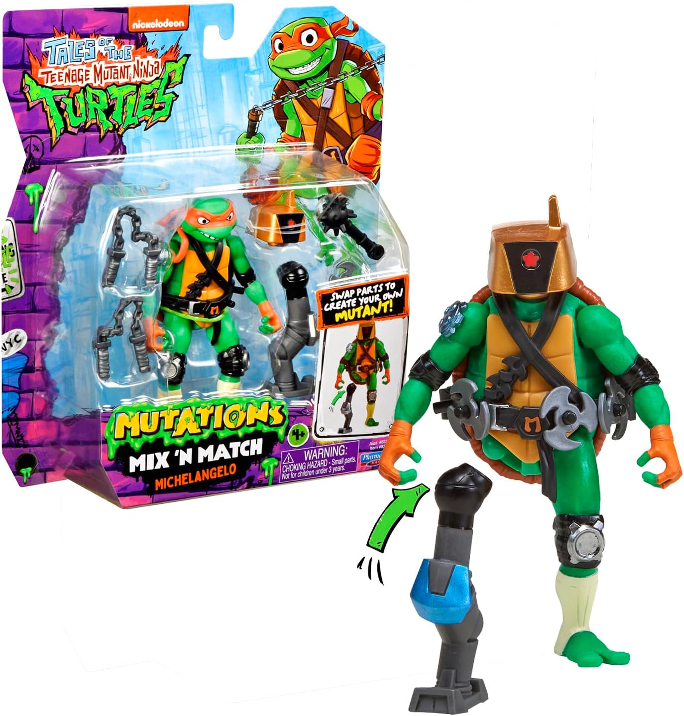 Tortues Ninja, Figurine articulée 12 cm avec Accessoires, Mix & Match, Michelangelo, pour Les Enfants dès 4 Ans, T02015