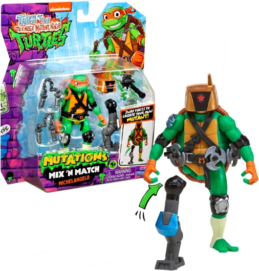Tortues Ninja, Figurine articulée 12 cm avec Accessoires, Mix & Match, Michelangelo, pour Les Enfants dès 4 Ans, T02015