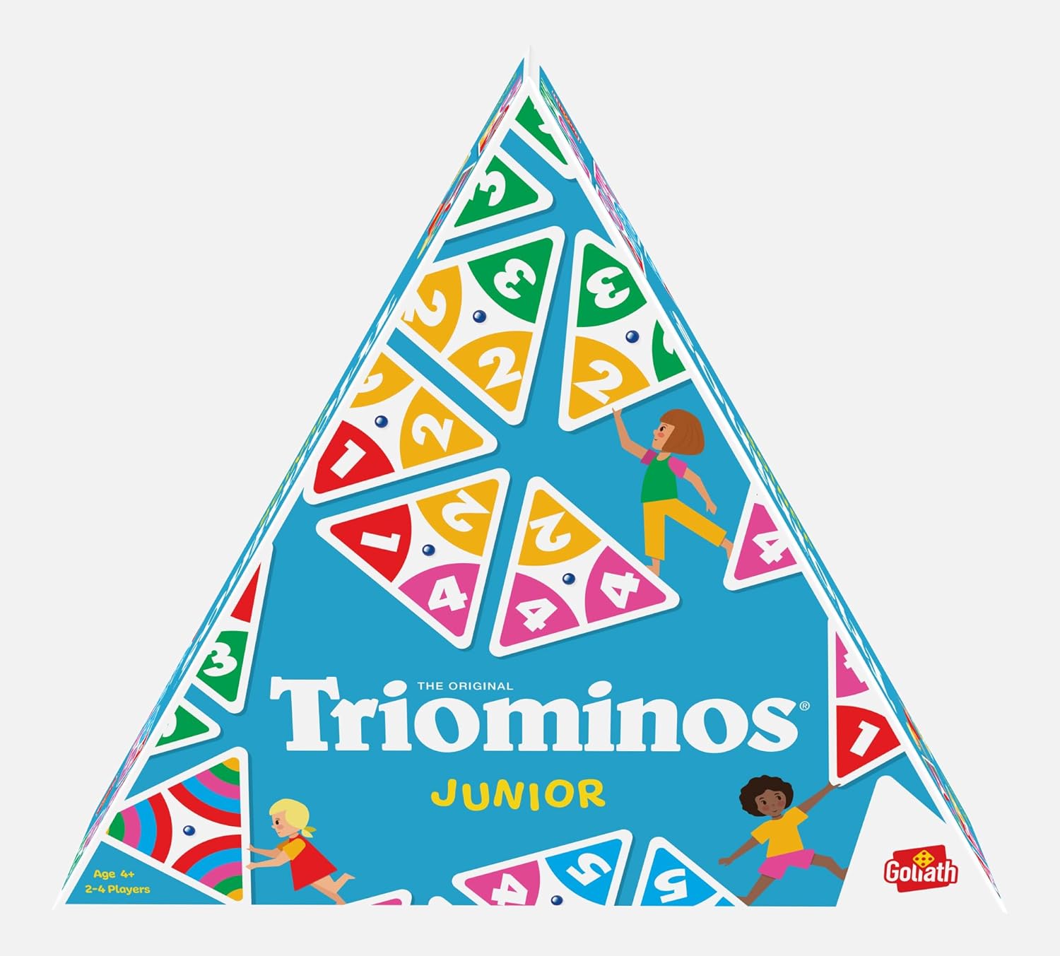 TRIOMINOS JUINIOR - Jeu de Société pour Enfants dès 4 Ans - Dominos Innovant à 3 Côtés - Jeu Educatif et de Réflexion - Apprentissage Couleurs, Chiffres et Calculs - 2 à 4 joueurs - 20 min Junior