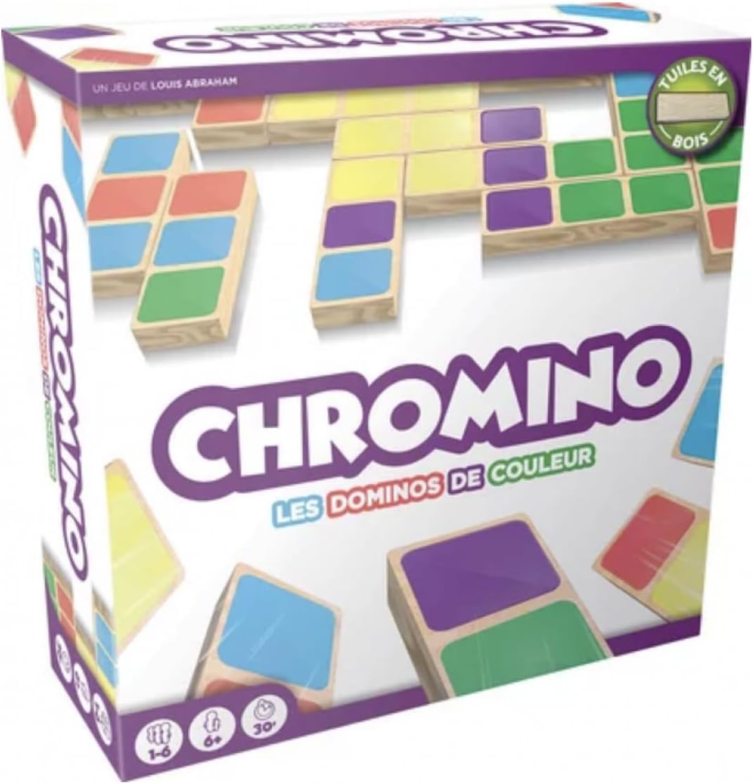 CHROMINO - Edition en Bois - Jeux de Société - Jeu de Dominos de Couleur en Bois - Adulte et Enfant à partir de 6 Ans - Jeu Famille 1 à 6 Joueurs - 30 Min - Version Française Chromino - Édition 2023