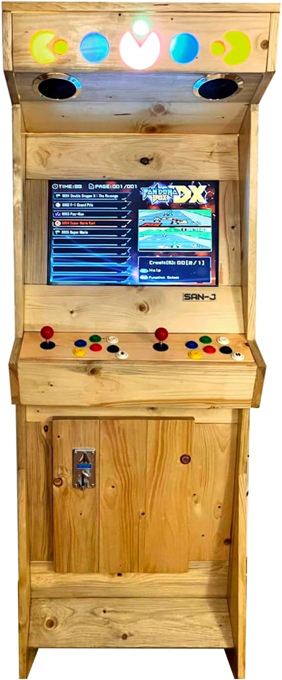 SAN-J Arcade Machine à sous en Bois fabriquée à la Main, 3000 Jeux vidéo Classiques, écran de 22 Pouces, Machine à sous à 2 Joueurs Nature