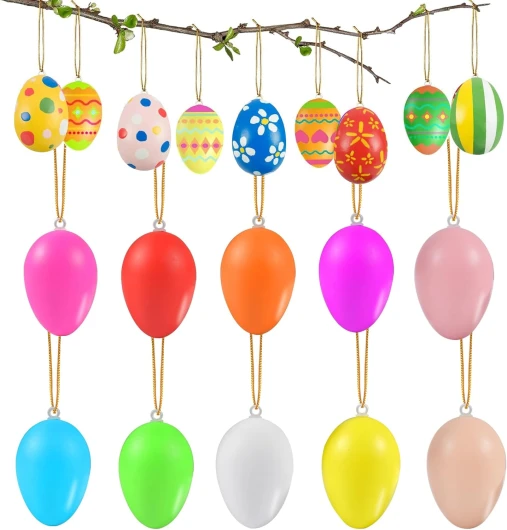 Lot de 36 œufs de Pâques à suspendre, en plastique colorés, pour décoration de Pâques, arbre de Pâques, à suspendre, en plastique, à suspendre, pour décoration de Pâques