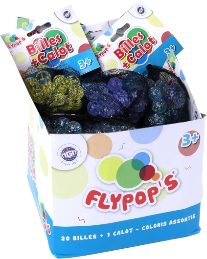 FLYPOP'S - Billes Pépites - Jeu de Récréation - 033031 - Couleur Aléatoire - Verre - Jeu d'Adresse - Jouet Enfant - 1,6 cm x 1,6 cm - À Partir de 3 Ans