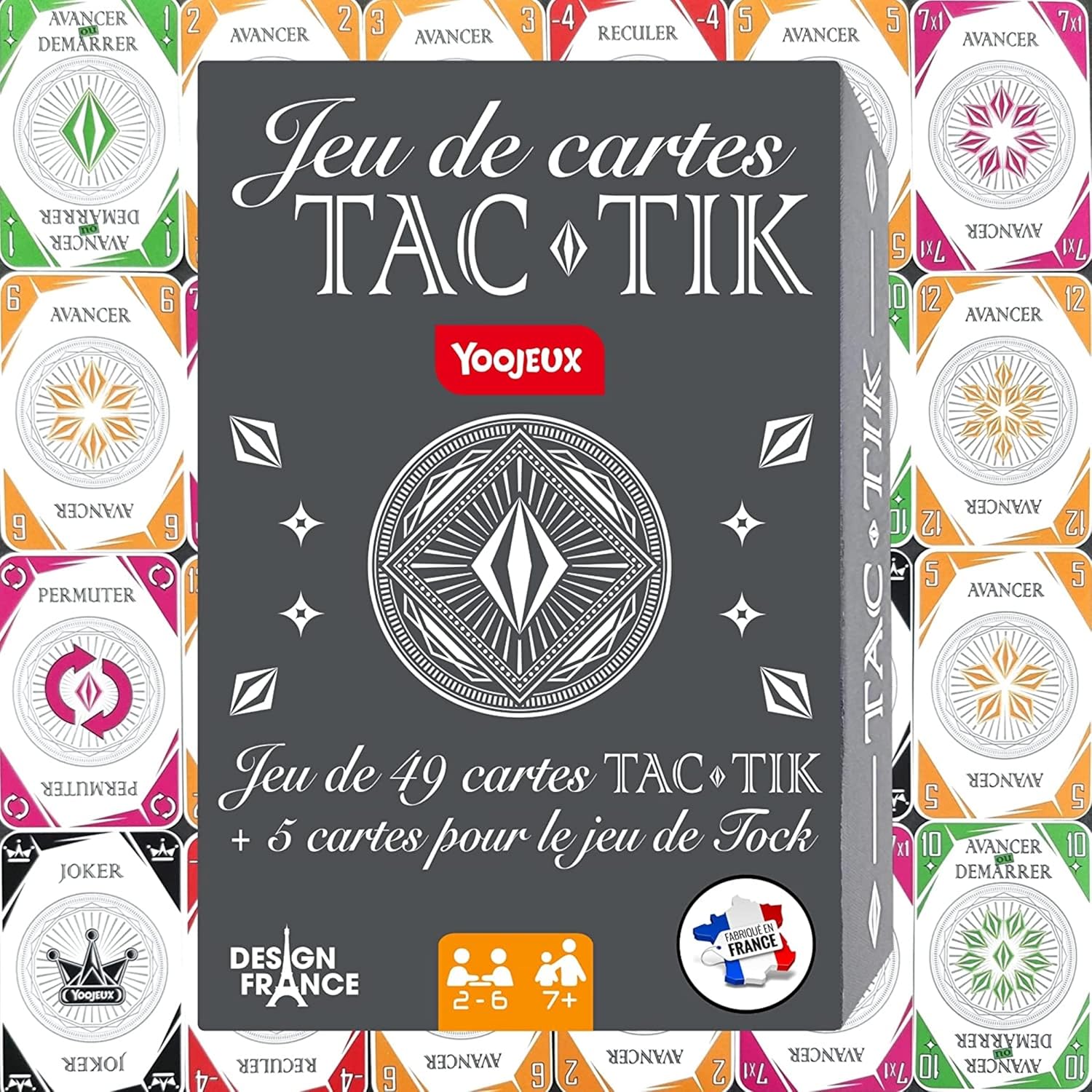 YOOJEUX Jeu de Cartes TAC-TIK et Tock - Fabrication Française - L'ensemble se Compose de 49 Cartes pour Jouer au TAC-TIK et Inclus 5 Cartes Supplémentaires pour Jouer au Jeu de Tock ou TOC.