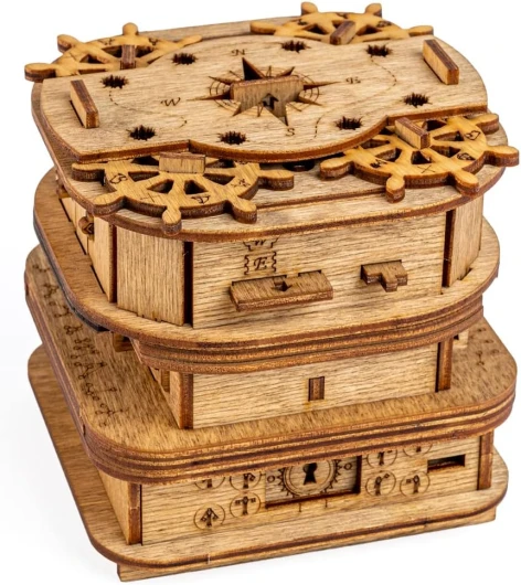 Cluebox - Coffre de Davy Jones - Puzzle 3D Escape Room Jeu - Boite en Bois - Cadeau Anniversaire Homme Original - Casse-tête- Adulte