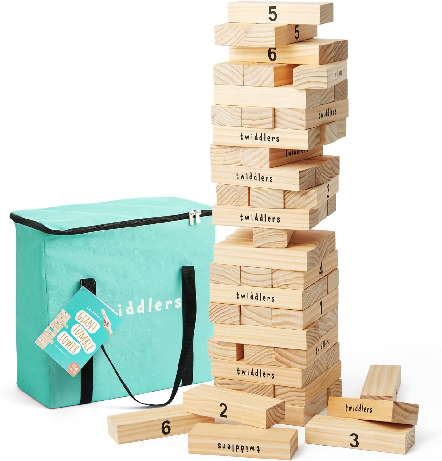 Grand Jeu de pelouse, 64 Blocs en Bois de qualité supérieure, empilables jusqu'à 1,2 m de Haut - Jouets de Construction pour Enfants et Adultes, Mallette de Transport Incluse