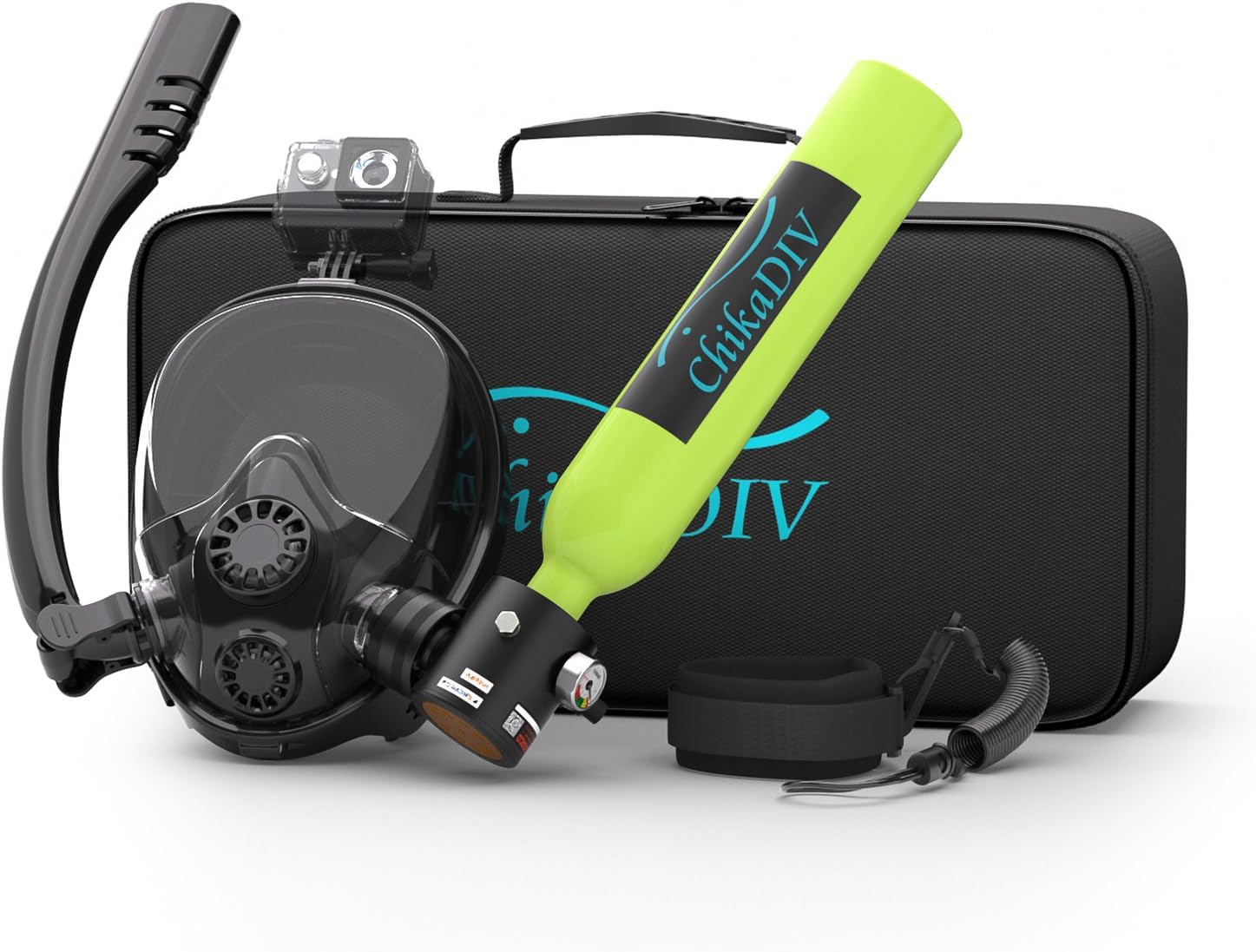 CHIKADIV Masque de Plongée Intégral Est Equipé d'un Réservoir de Plongée de 0,5l et Le Temps de Respiration sous-Marine Est D'environ 6 Minutes - pour La Plongée Récréative et Le Sauvetage d'urgence