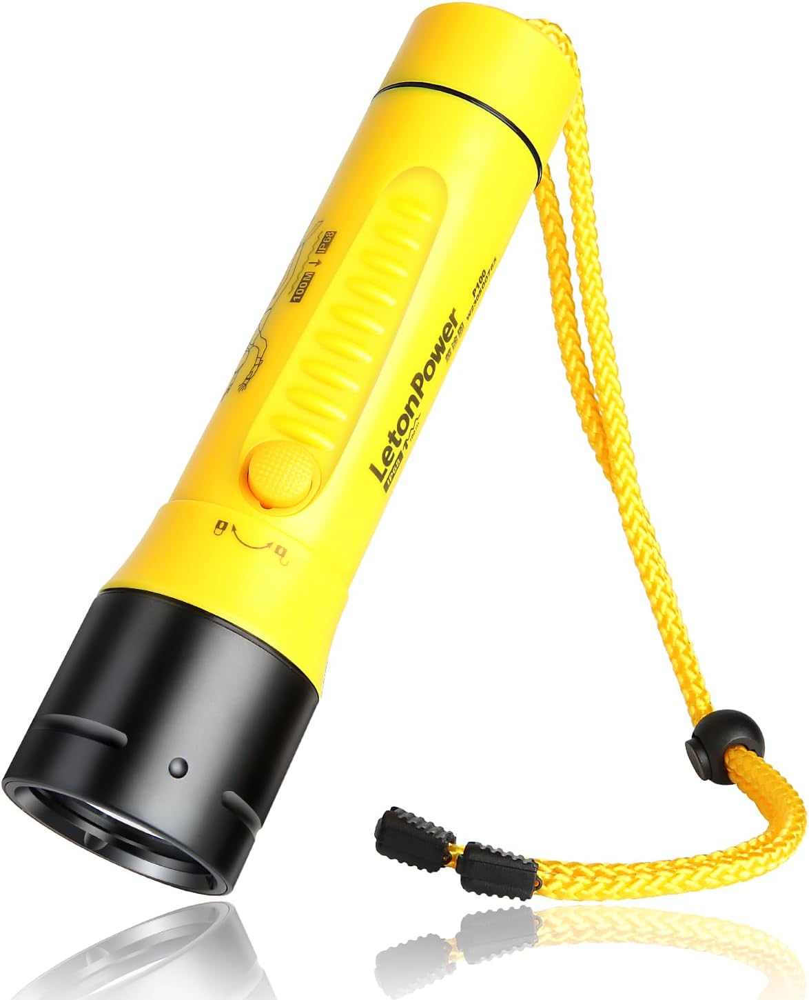 Lampe de Plongée 1800 Lumens - Torche Sous-Marine IPX8 Étanche 100m, Lumière Blanche 5500K Rechargeable, pour Plongée/Chasse Sous-Marine P100w