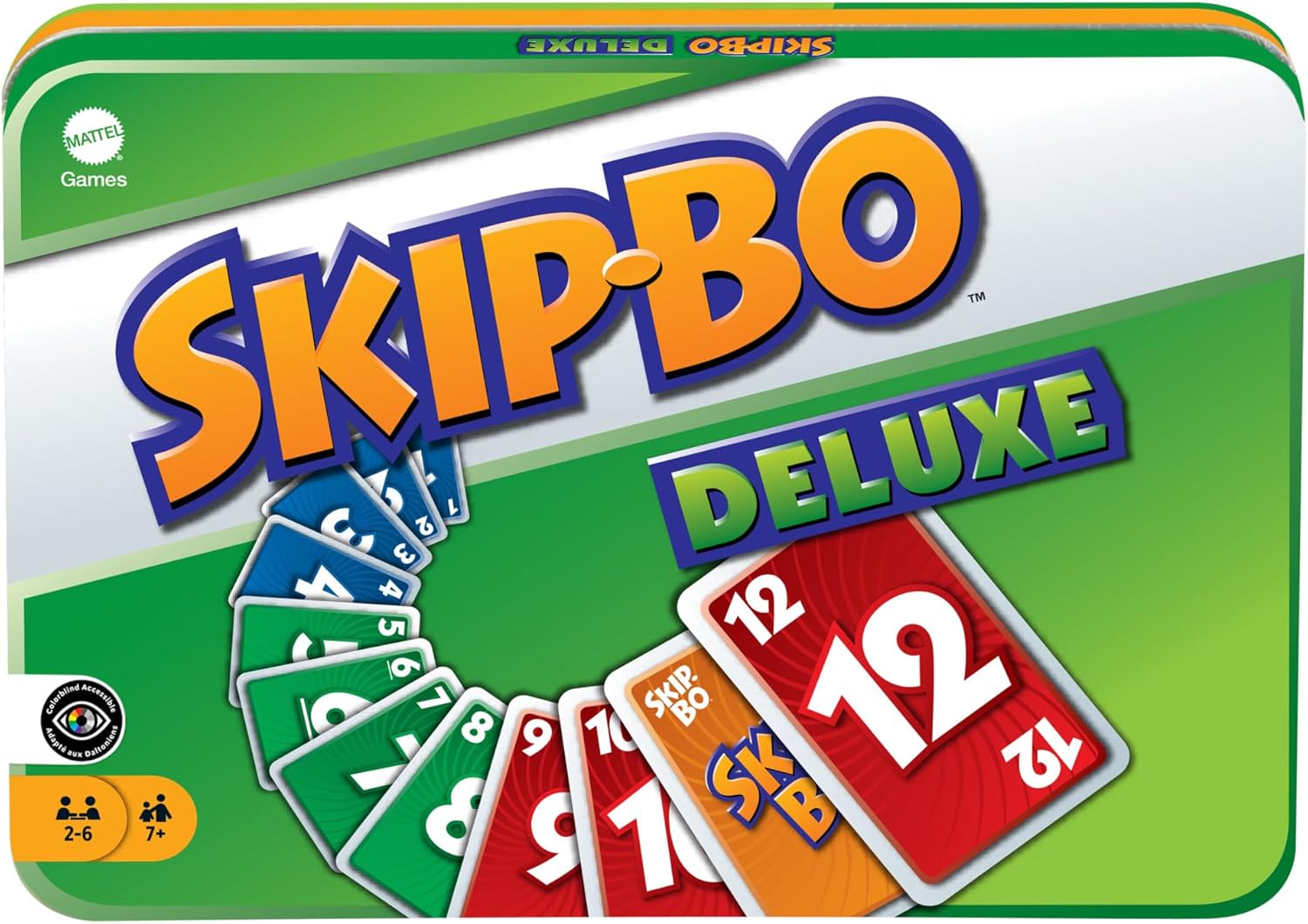 , Skip-Bo Deluxe avec Boîte Métallique Spéciale - Jeu de Cartes pour Toute la Famille, par Les Créateurs de UNO, À Partir de 7 Ans, L3671 Skip Deluxe