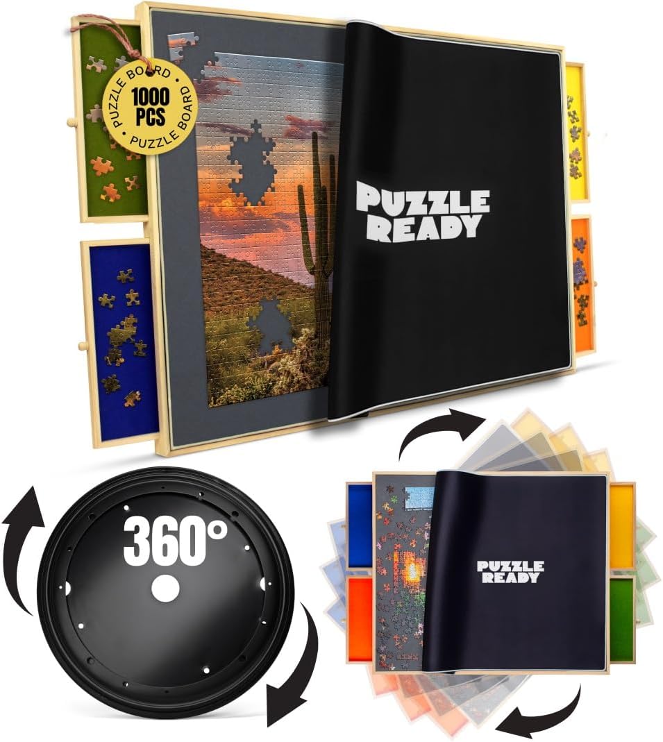 Planche de Puzzle prête à l'emploi avec tiroirs colorés et Tapis de Couverture Planche de Puzzle en Bois de 24" X 30" Puzzle de 1000/1500 pièces Organisateur de Puzzle Portable (1000)