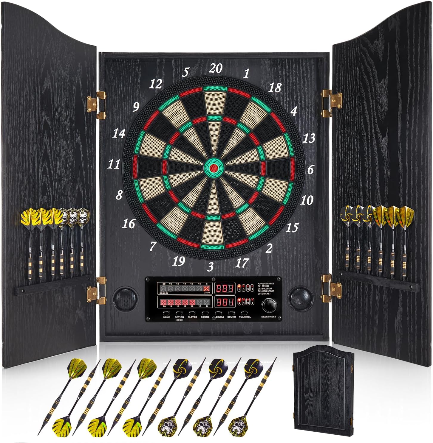 Yirinatek Jeu de Flechette Electronique, Coffret Décoratif pour Cible Flechette Electronique [12*Bronze Fléchettes] [Mode de Jeu Cricket] Noir