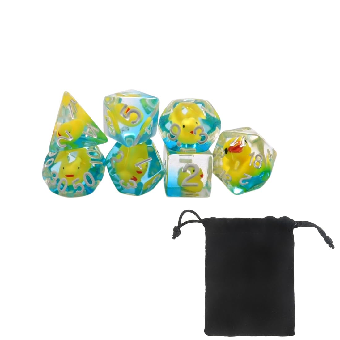 Ensemble de 7 dés polyédriques SJBAUTYO : D4, D6, D8, D10, D12, D20, D%, parfait pour Donjons et Dragons DND RPG MTG - Design original en forme de canard, 7 pièces uniques pour votre plaisir de jeu.