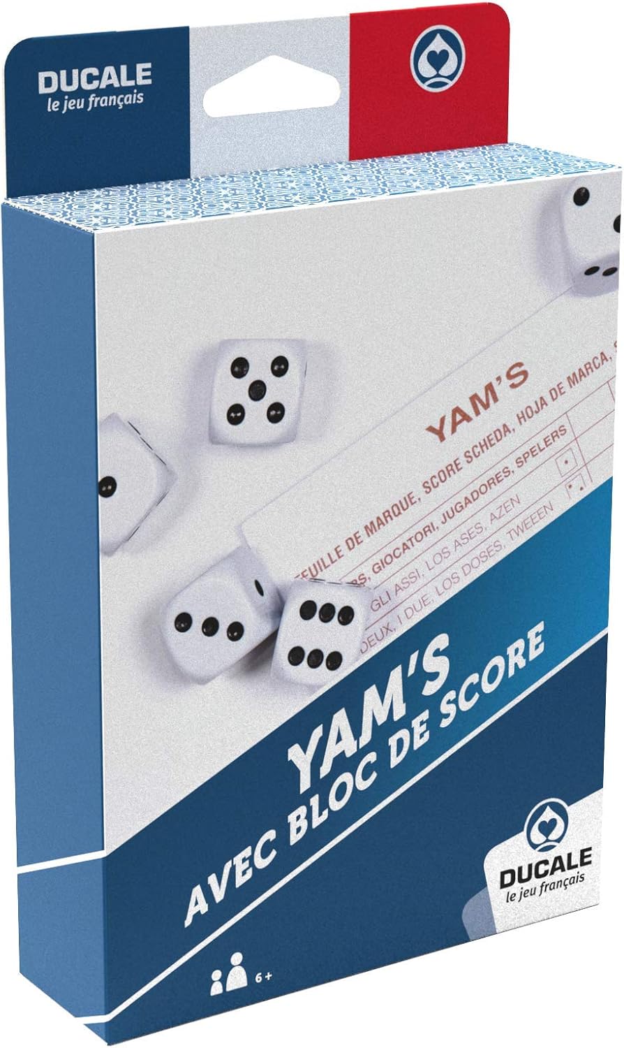 Jeu de Yam’s – 5 dés et Bloc de Score Yam’s – Jeu de Voyage Traditionnel, Aléatoire