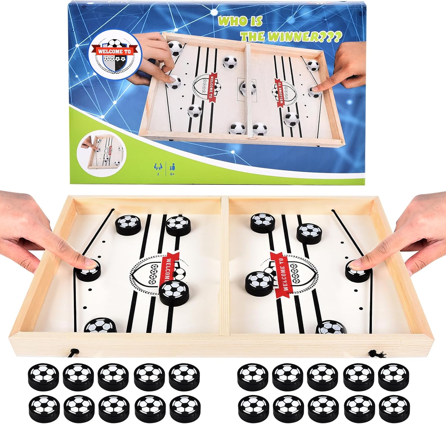 FORMIZON 2en1 Jeu de Table de Hockey Portable en Bois, Coffret Jeux de Société Famille, Jeu de Plateau de Bataille, Jeu déchecs Interactif Parent-Enfant, SlingPuck Amusant Jeu de Plateau Interactif