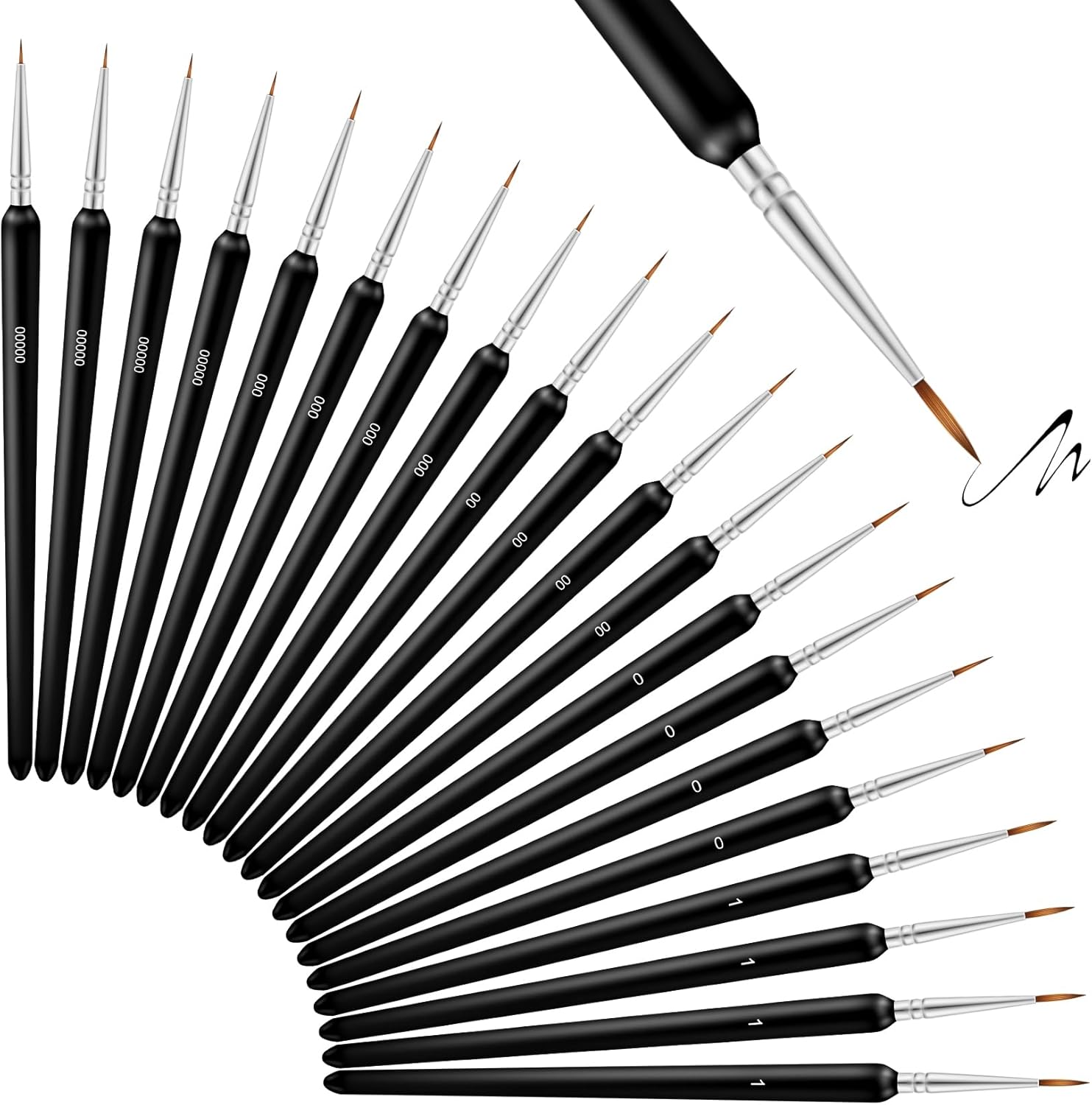 ARTCUT Pinceaux Peinture, 20 Pièces, pour Modèle, Figurine, Nails, Peinture Acrylique et Aquarelle, Fin Liner, 00000,000,00,0,1 20-le Noir