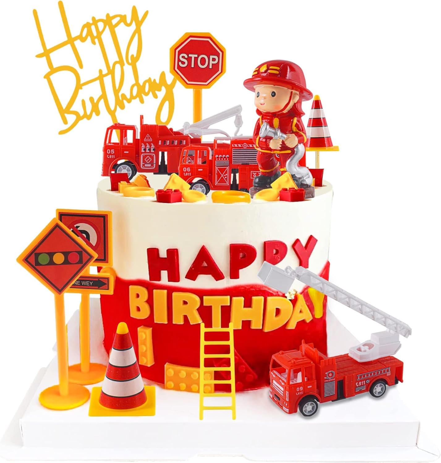 Décoration Gateau Pompier, Pompier Figurine Gâteau, Pompier Deco Gateau Anniversaire, Décoration de Gâteau de Camion de Pompier, Pompier Cake Topper, Enfants Décoration de Fête Anniversaire (A)