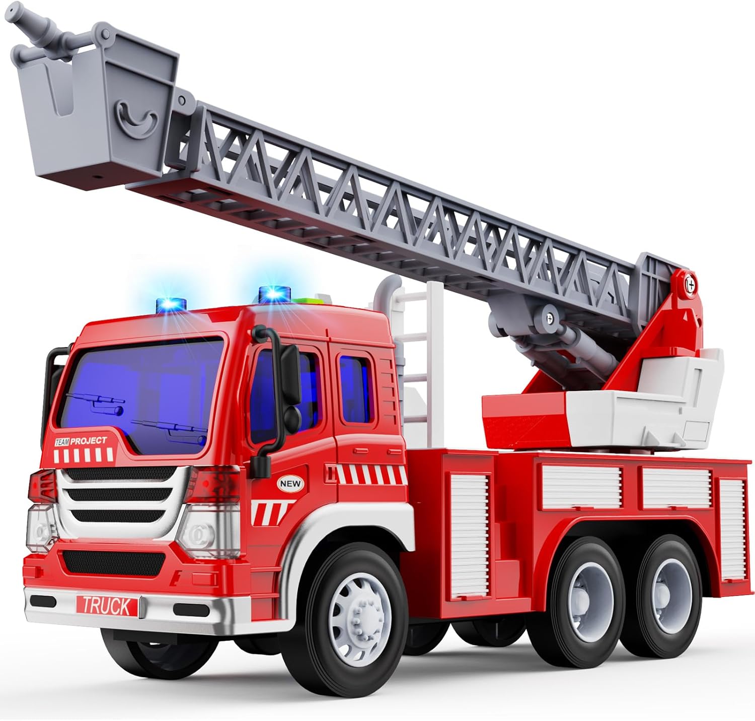 Gros Camion Pompier Jouet, Grand Voiture Pompiers XXL avec Échelle, Sonore et Lumineux, Realiste Maquette Véhicule, Fire Truck, Cadeau Anniversaire Enfant 3 4 5 6 7 8 Ans - Rouge