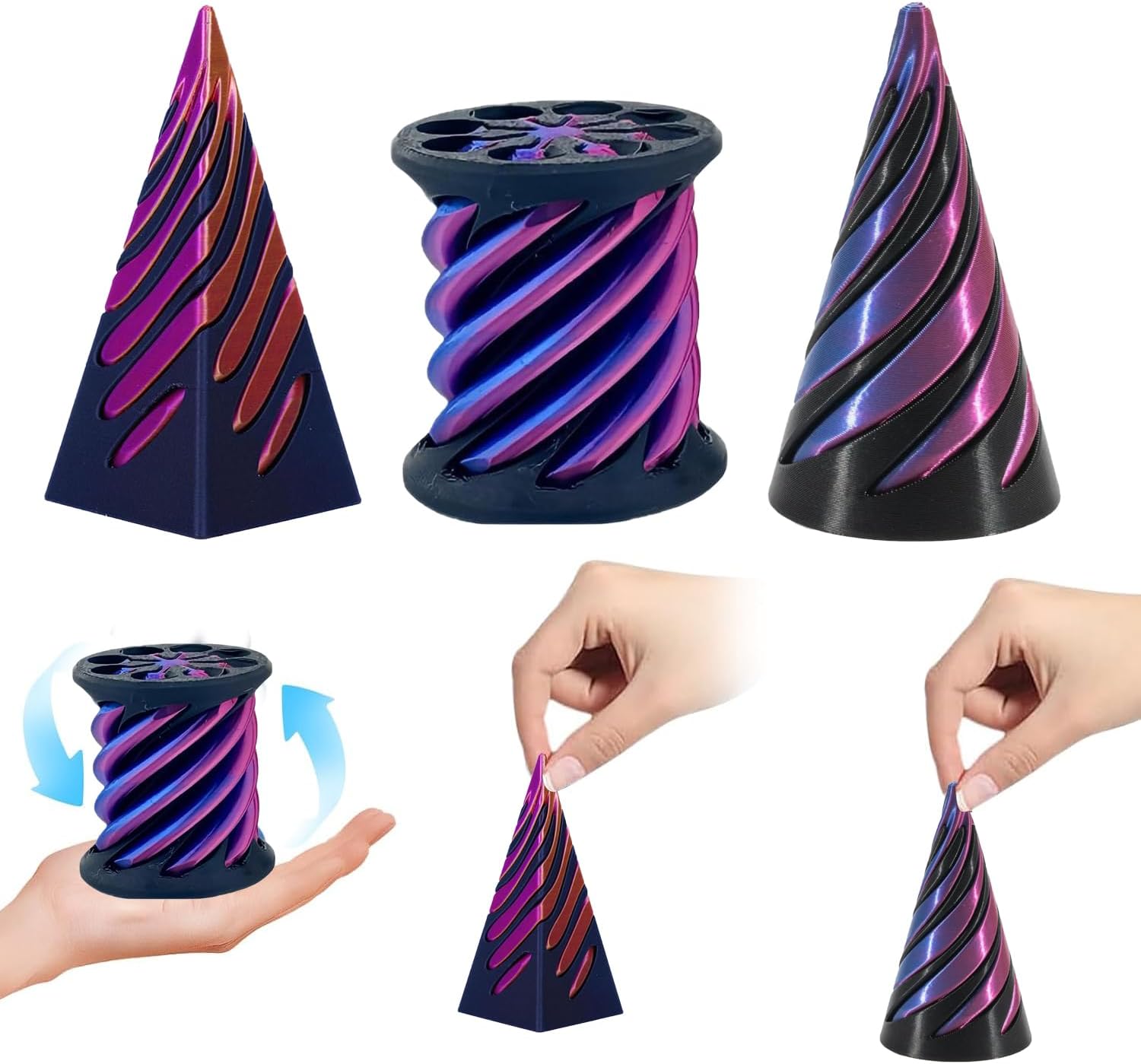 3D Imprimé Spiral Cone Fidget Toy, Impossible Cone Pyramide en Spirale, Jouet Spirale Imprimé en 3D, Sculpture de passthrough Pyramide, Jouet Anti-Stress pour Enfants et Adultes（Noir Violet）