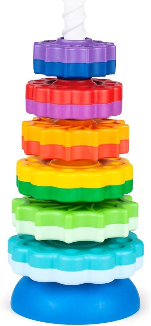 Grande Pyramide pour Bébé Jouet à Empiler 40 cm - Jouet d’Éveil avec Les Engrenages Jeux Éducatifs pour Bébé Empilement et Culbuto Cadeau Enfant 1 2 3 Ans (Grande)