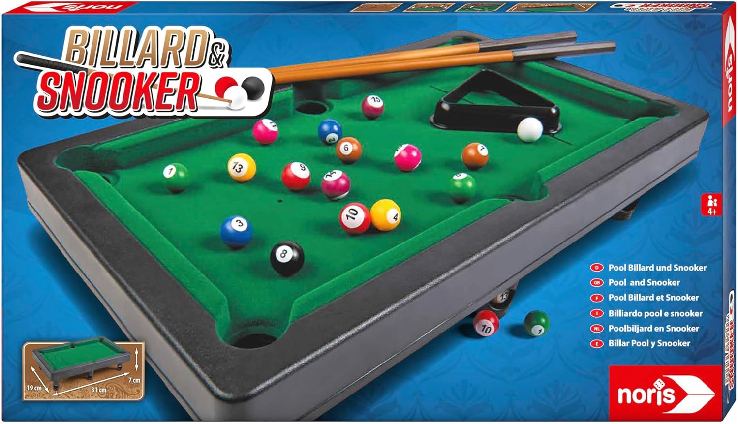Noris 606167704 Piscine Billard & Snooker avec 2 queues, 16 Billards et 17 Boules de Snooker et Triangle pour Enfants à partir de 4 Ans, Large, Vert Réédition de billard de piscine