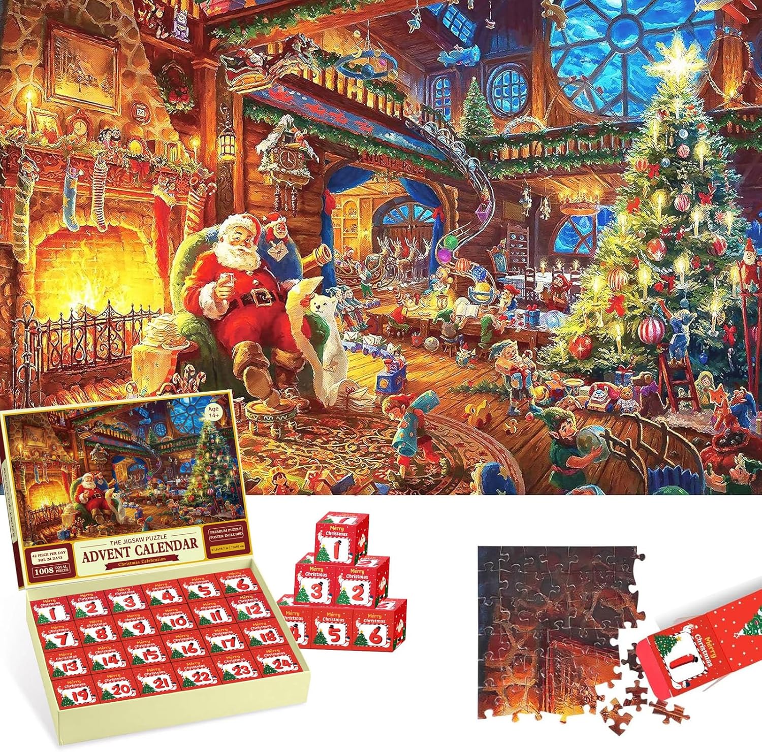 Calendrier de L'Avent 2024 Puzzles de NoëL,1008 Pièces Calendrier de NoëL à Rebours Puzzle,Puzzle Calendrier de L'Avent de NoëL,Puzzle Calendrier de L'Avent 24 Jours pour Enfants et Adultes
