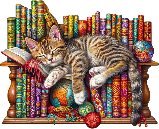 KAAYEE Puzzles en Bois, Puzzle Animaux, Le Chat Qui dort Puzzle Wooden Forme Animaux, avec Boîte-Cadeau en Bois