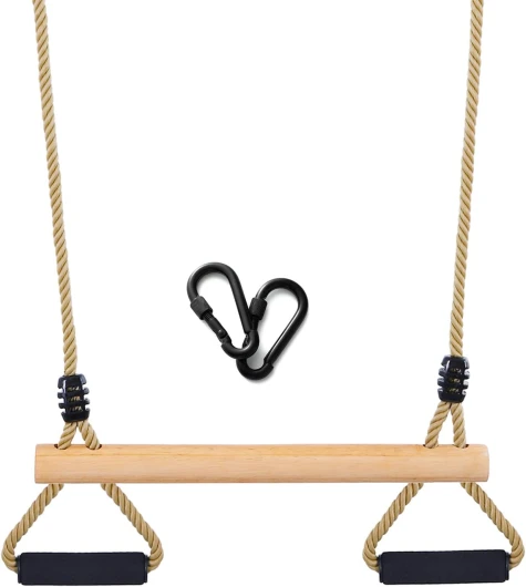 Trapèze Balançoire,Enfants Balançoire Extérieure en Bois,Balançoire Trapèze Multifonction en Bois pour Intérieur & Extérieur (Noir) Naturel