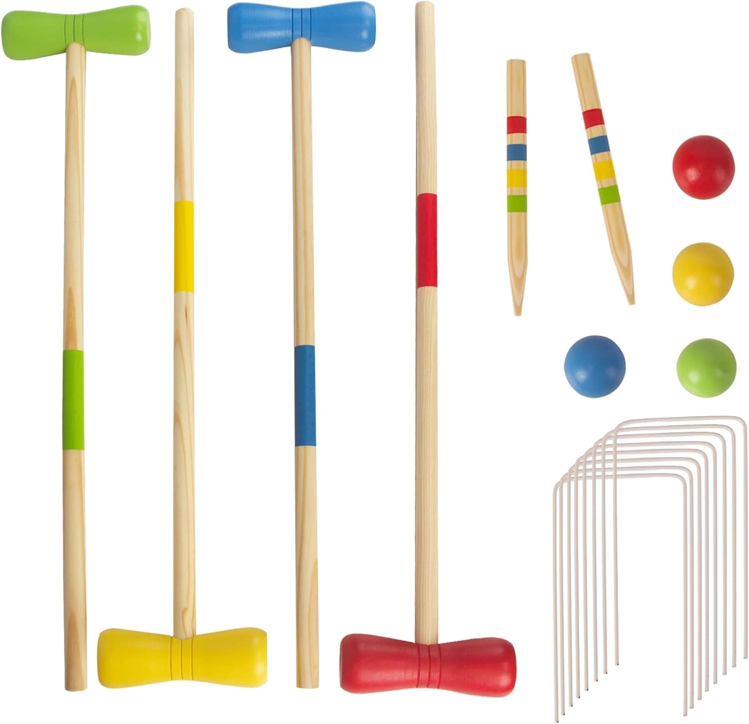 Jeu de croquet en bois pour 4 joueurs, enfants, adultes, extérieur, jeu de croquet amusant pour garçons et filles à partir de 3 ans (diverses)