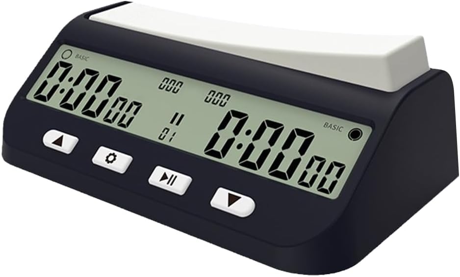 AZURAOKEY 1 minuteur d'échecs numérique avec retard bonus de base et temps positif - Horloge d'échecs portable 3 en 1 avec bonus de temps et retardateur - Excellent pour les échecs I-Go Noir/Blanc