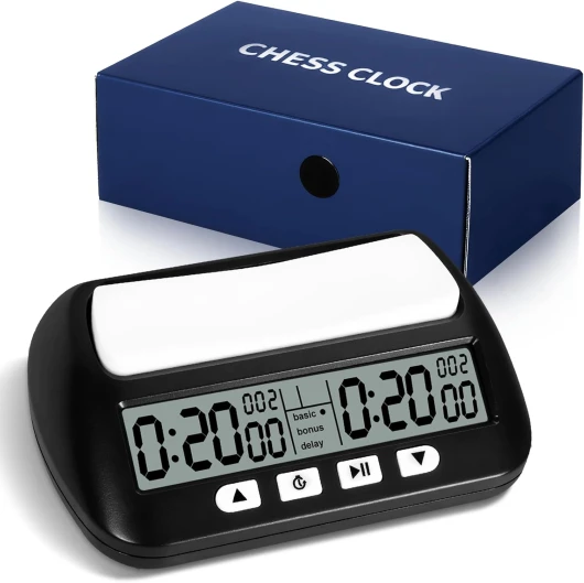 KIMIGO Horloge d'Échecs Numérique Professionnelle avec Affichage Multifonction – Compte à rebours/Bonus/Délai, 4 Boutons de Commande, Design de Compétition pour Tournois & Jeux de Société (Noir)