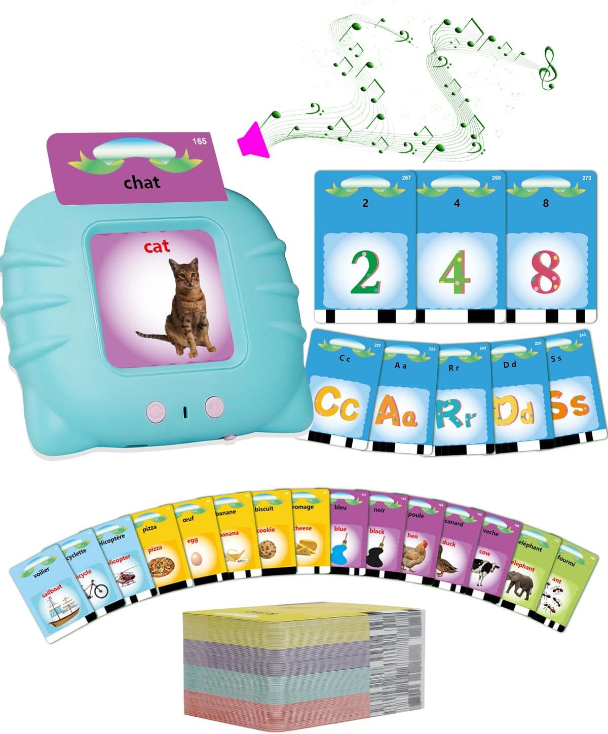 Cartes éducatives,Flash Jouets pour Jeunes Enfants de 1 à 6 Ans, préscolaires pour Enfants pour écouter et Apprendre 510 Mots (Bleu français + Anglais) Bleu (510 en français + 510 en anglais)