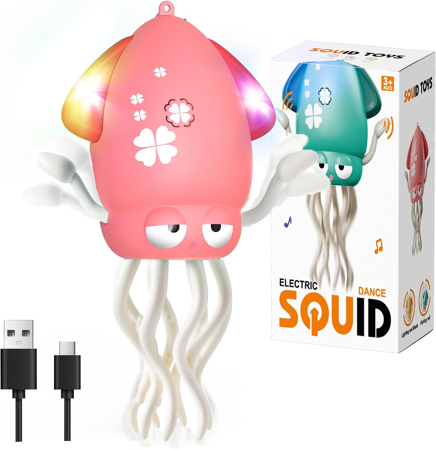 Dancing Toys with Music Jouet Poulpe Dansant pour Enfants, Jouet Poulpe Electrique Rampant avec Musique/Lumières/Batterie Calamar Lumineux et Mobile pour Bébés Garçon Fille 3456+ Ans Cadeaux Rose