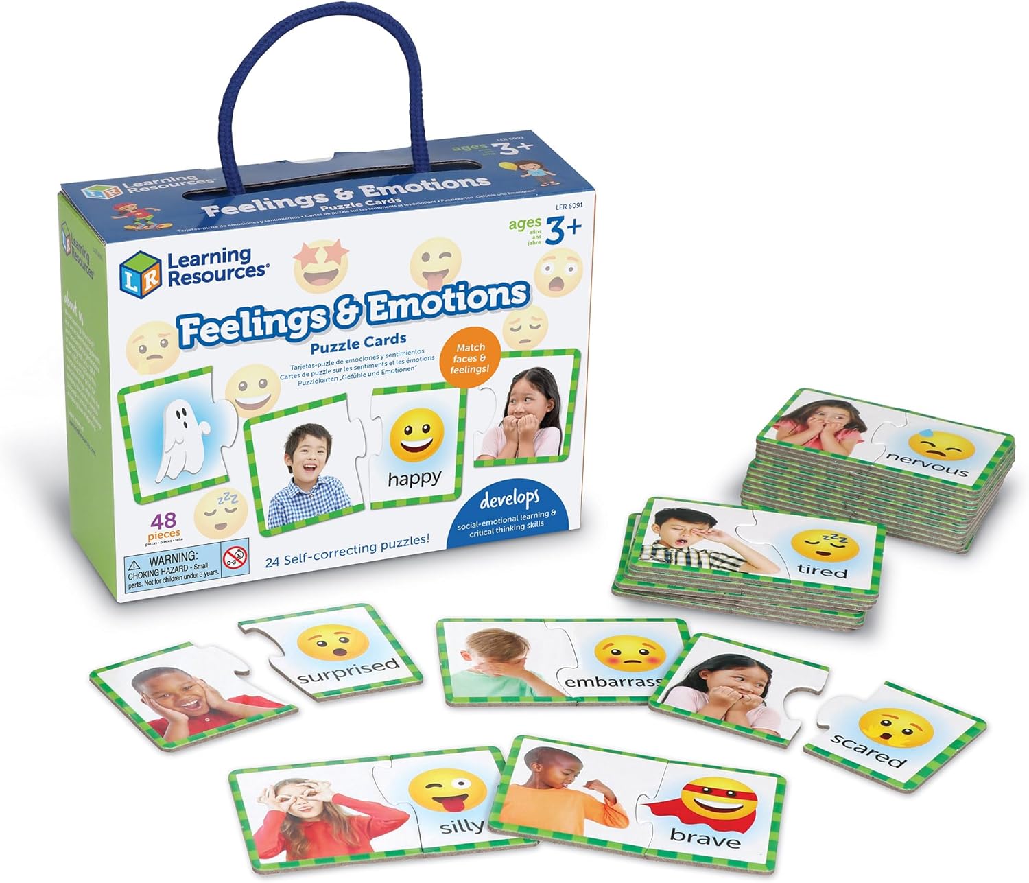 Cartes de Puzzle des émotions, 48 pièces, aptitudes sociales, matériel d’orthophonie, Jouets et Jeux d’Apprentissage socio-émotionnel pour Enfants, à partir de 3 Ans