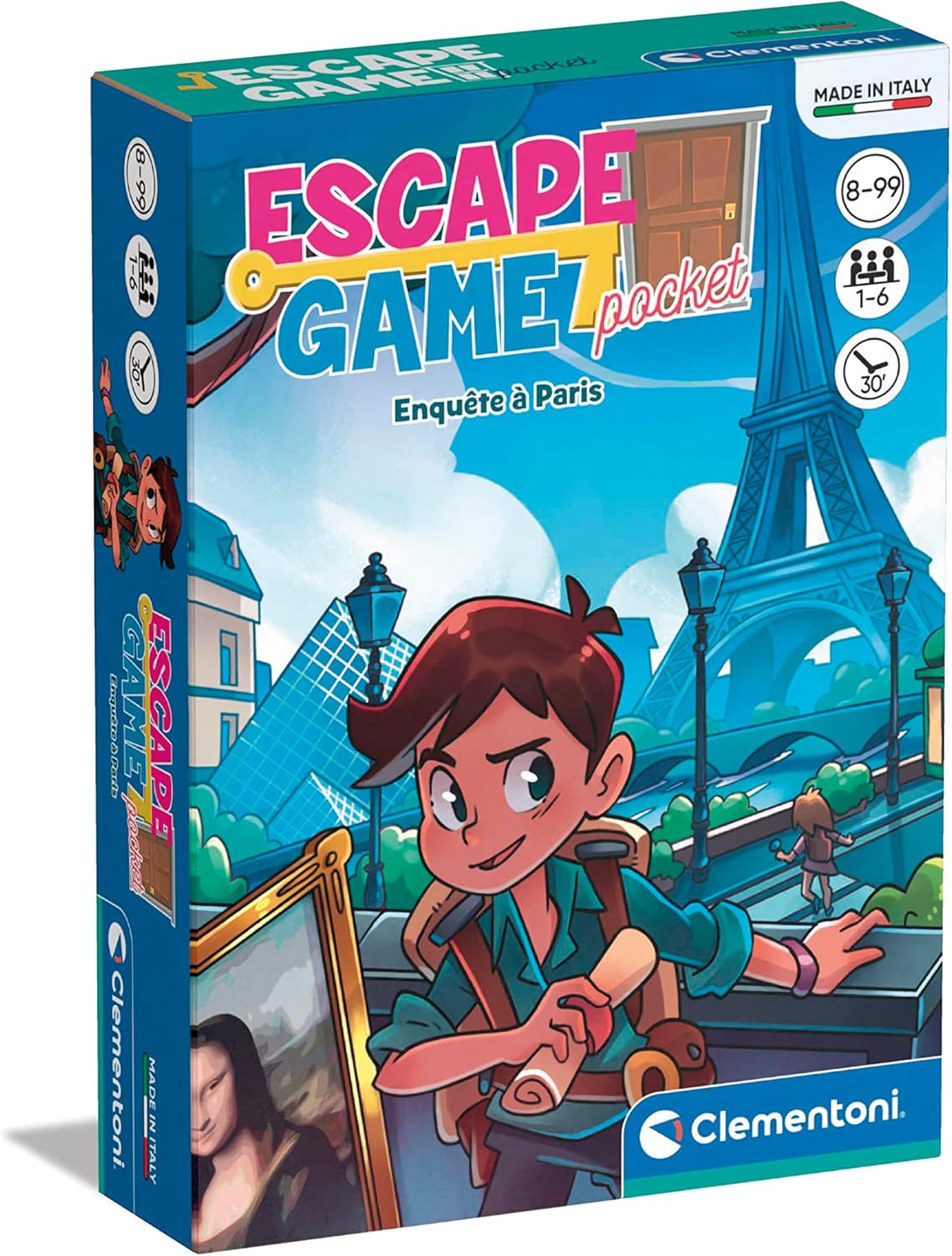 Clementoni - Escape Game Pocket – Enquête à Paris pour Enfants dès 8 Ans - Jeu d'Évasion - Format Compact - 1 à 6 Joueurs - Défis de Logique et Observation - Activité Ludique et Éducative