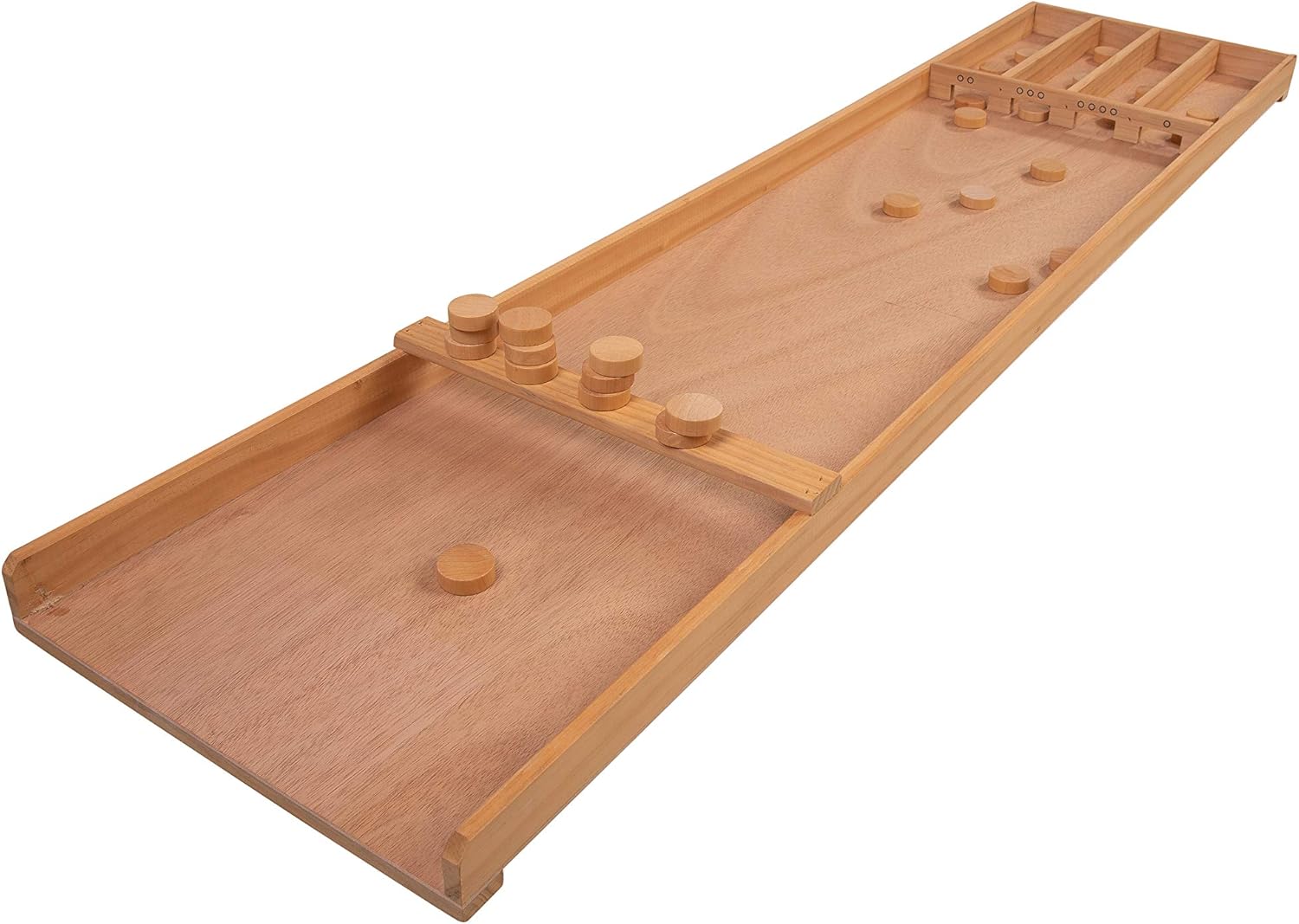 340650 - Petit Billard Hollandais en Bois ou Suffleboard - 29,5 x 120 cm - 20 Palets - Jeu de Palet en Bois - Idéal pour Enfants - Famille - A partir de 6 Ans