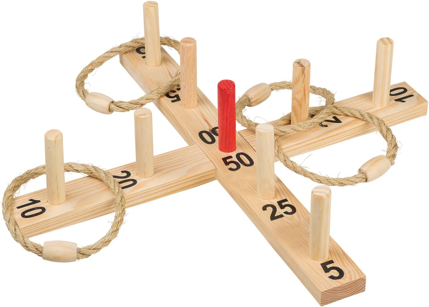 40199 Jeu de Lancer d'anneaux en Bois avec 9 Baguettes et 4 Anneaux en sisal, Jeu d'adresse pour Enfants et Adultes, Jeu de Sport en Plein air Populaire pour l'été, Le Jardin ou Le Parc