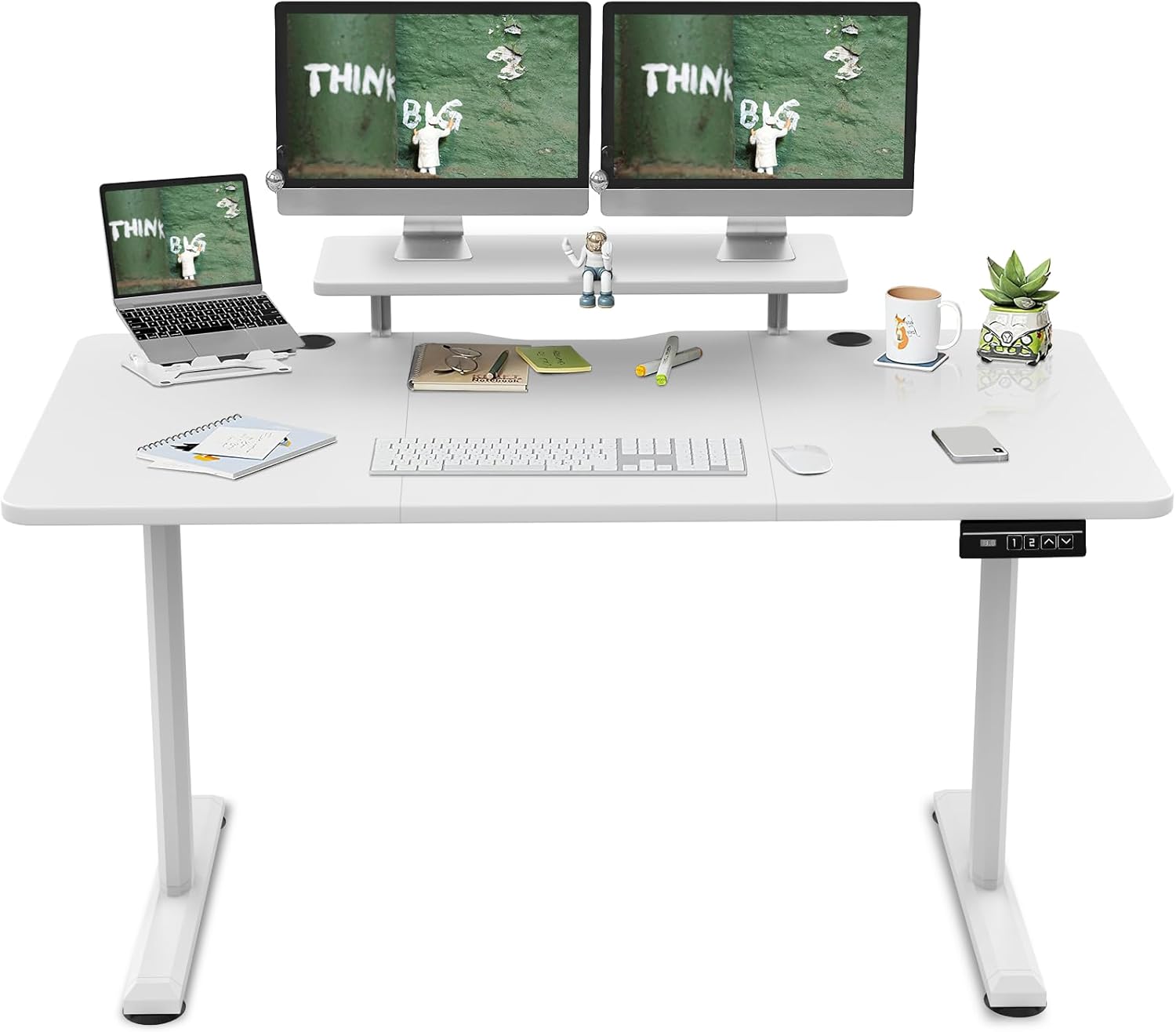 Bureau Assis Debout 160×70cm Hauteur Réglable Electrique,Blanc Ordinateur,Standing Desk,Table Assis Debout Idéal pour l'apprentissage au Bureau et Les Jeux 160cm Blanc