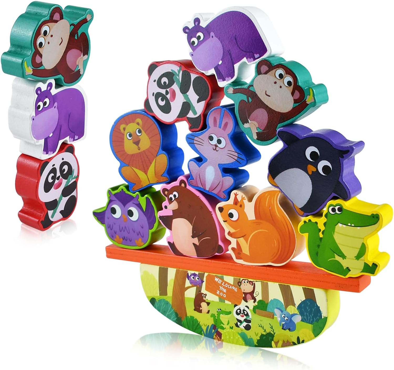 Jouet à Empiler en Bois Animaux,Jouet D'équilibre en Bois,Jouet à Empiler en Bois Animaux pour Enfants,Blocs de Construction,Jouet de Motricité Jeux Enfants Montessori Animaux Jouet Enfant 2 3 4 5 Ans