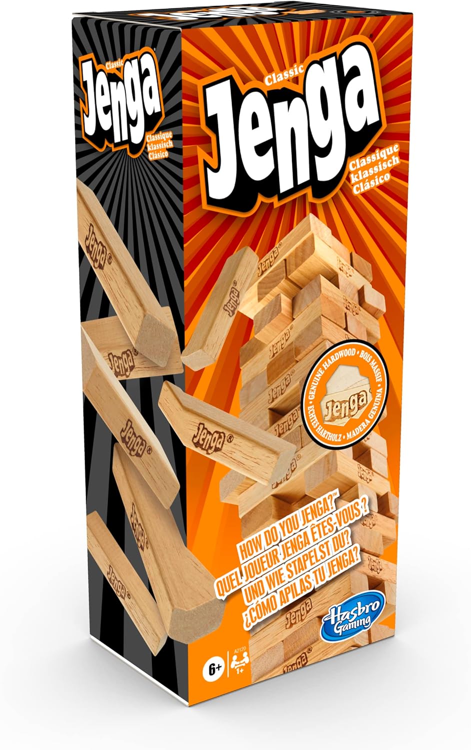 Jenga, Jeu de société en Bois, Jeu de Voyage pour Enfant et familles, Version française, Idées Cadeaux d'anniversaire, À partir de 6 Ans Classique