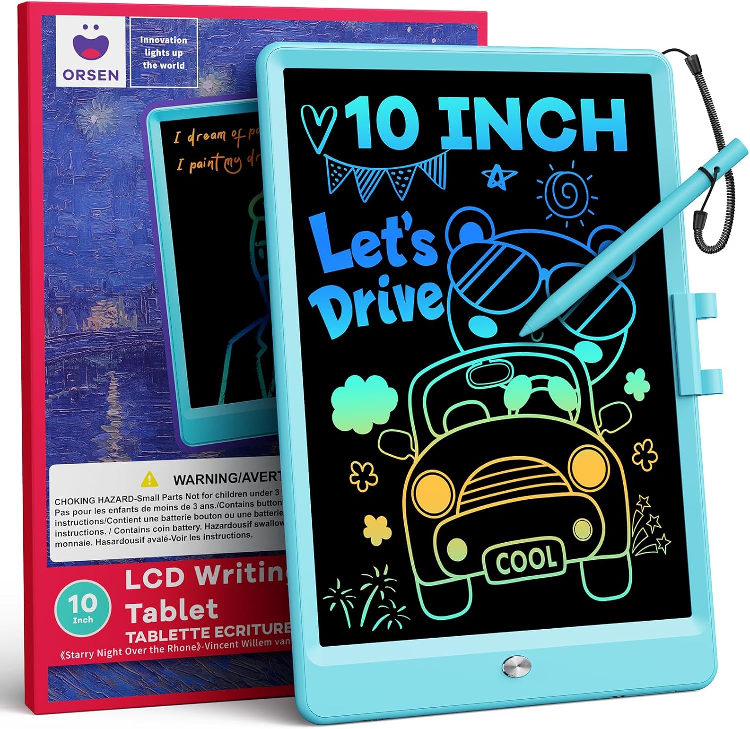 Tablette D'écriture LCD 10 Pouces, Ardoise Magique Effaçable pour Enfants, Tableau Créatif et Jouet Éducatif, Idée Cadeau d'Anniversaire pour Garçons et Filles de 3 4 5 6 7 8 Ans (Bleu) Bleu clair