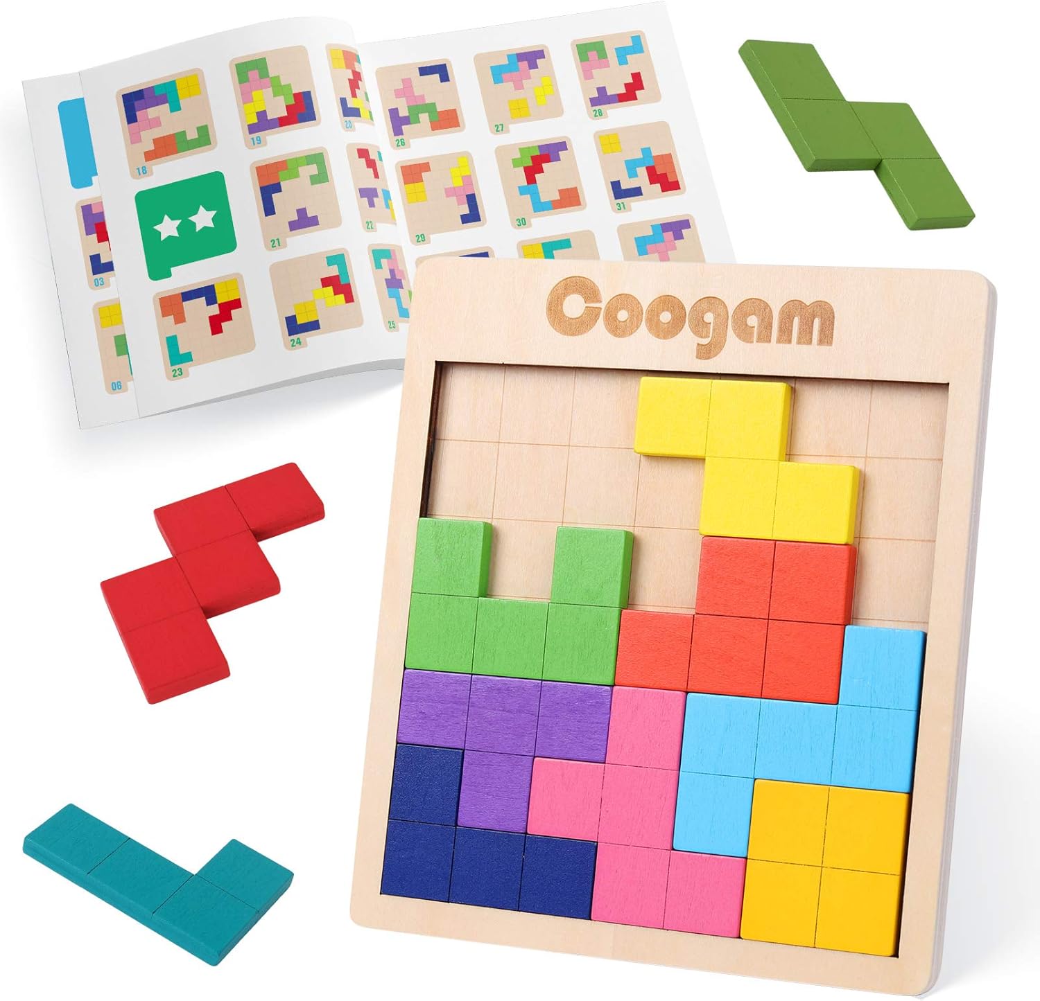 En Bois Tangram Puzzle modèle Bloque Le Jeu de Casse-tête avec 60 défis, 3D de Russe en Forme de Bois Montessori STEM Jouets éducatifs