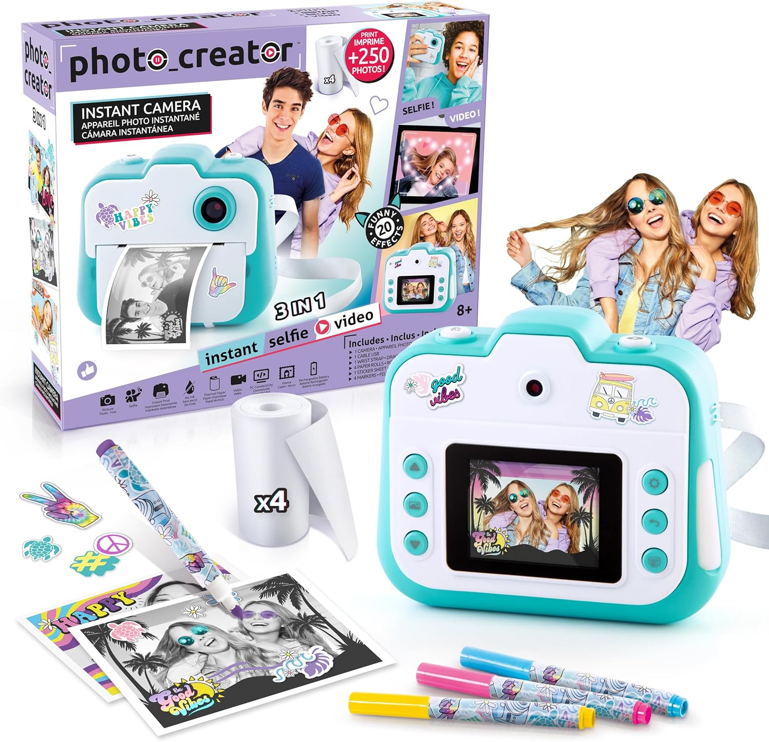 Appareil Photo Instantané Enfant - Selfie & Caméra Vidéo - 4 Rouleaux de Papier d'Impression pour 250 Photos - Cadeau pour Garçon & Fille - Dès 8 ans - CLK 001 Standard