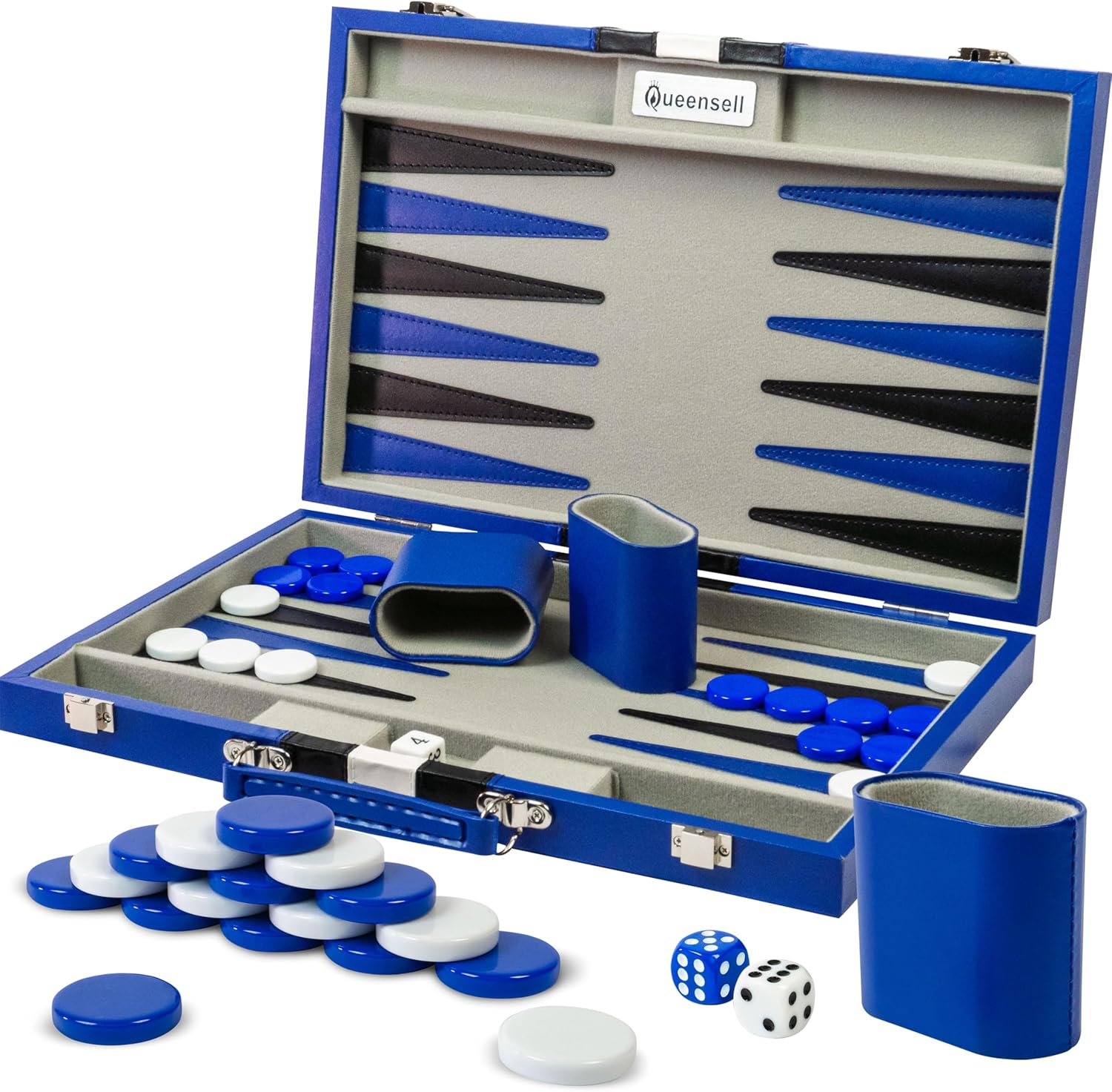 Sets de Backgammon pour Adultes – Jeu de Plateau en Cuir PU de 15 Pouces – Jeu de Voyage Classique pour 2 Joueurs avec 32 Pièces, Dés et Gobelets