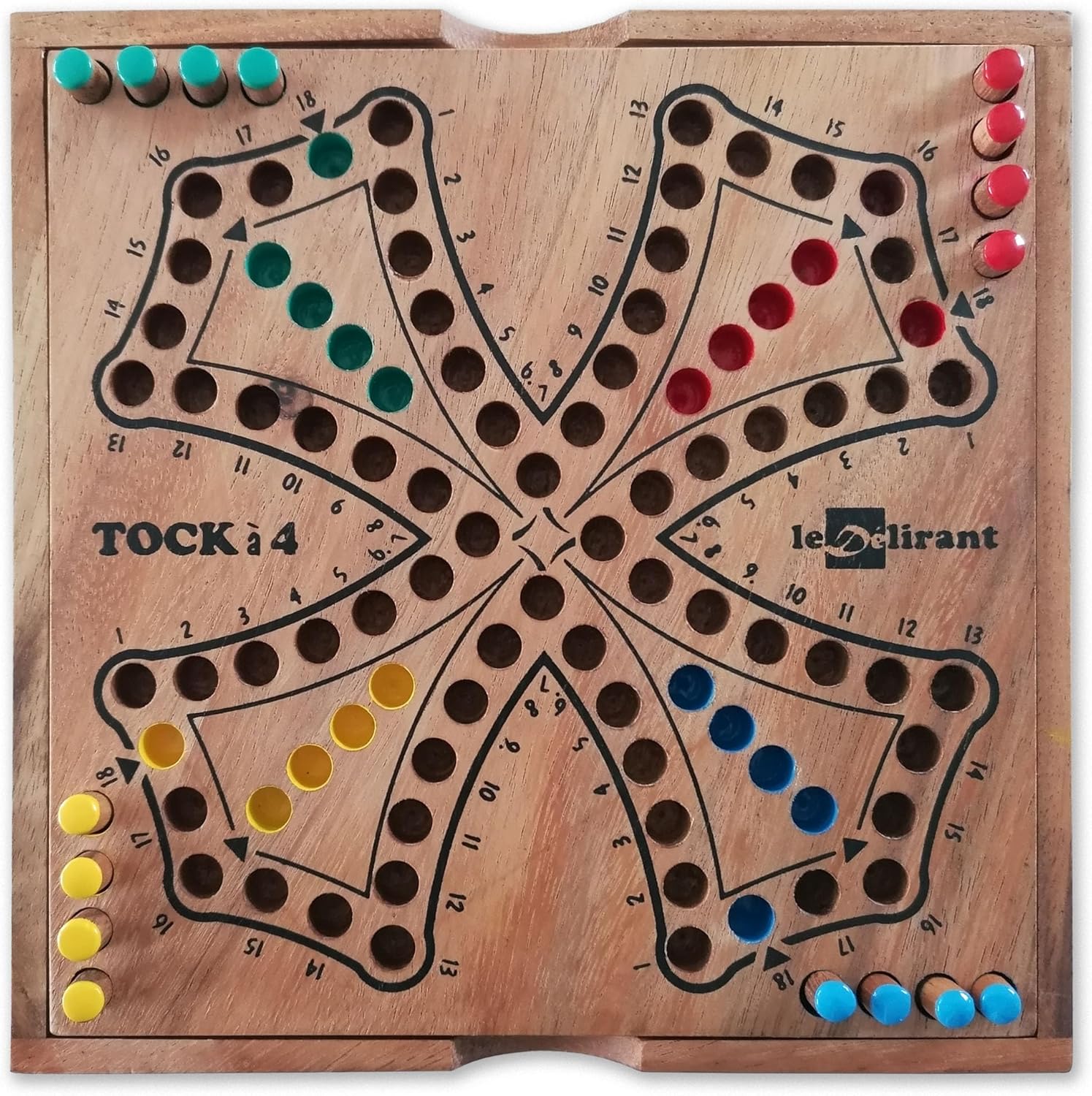 TOC Jeu de Tock Pocket à 4 en Bois Massif d'acacia Fabrication Artisanale - Marque Française 19x19cm Jeux de société Familial pour 4 Joueurs - Plateau refermable.