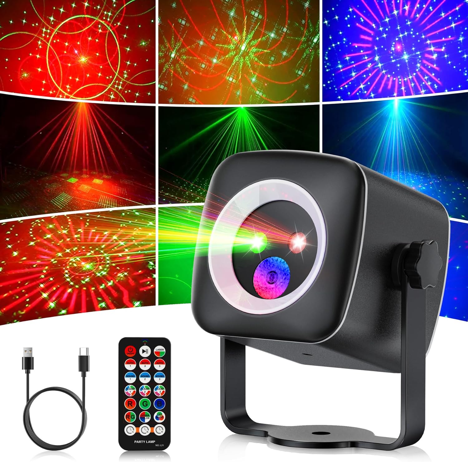 Boule disco, 60 effets lumineux, jeux de lumiere pour soiree à effet clignotant contrôlée par la musique, avec télécommande et câble USB de 2M, idéal pour réunions familiales et fêtes