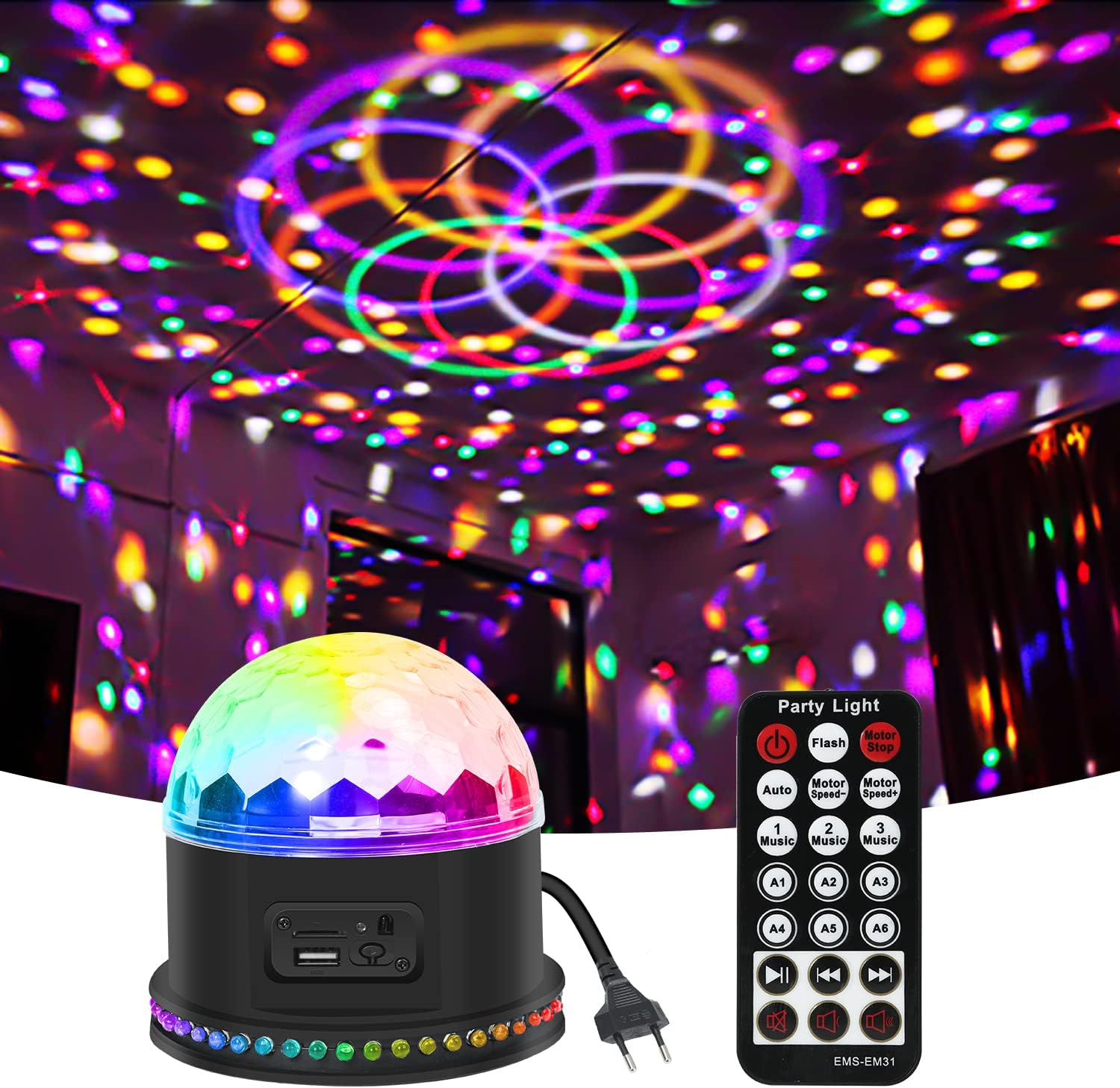 Boule Disco, Gomifie Boule à Facette 54 LEDs avec Lecteur de Musique et Haut-parleurs Doubles, Jeux de Lumière pour Soirée avec 3 Modes Activés et 3 Modes Spécaux pour DJ, Noël, Bar et Fête